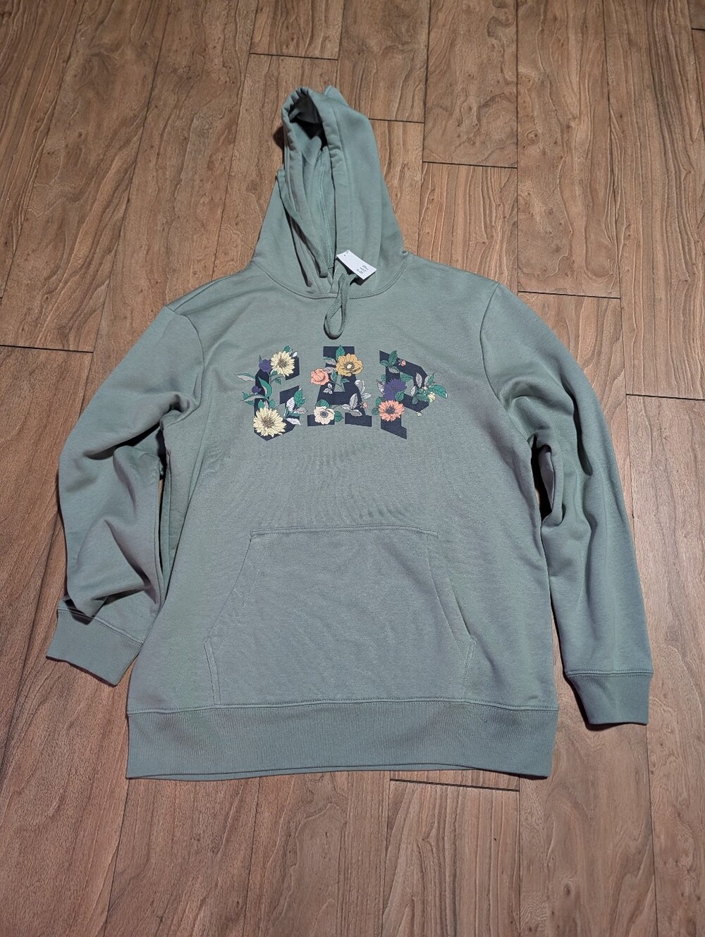 Gap Sage Green Hoodie with Floral Logo